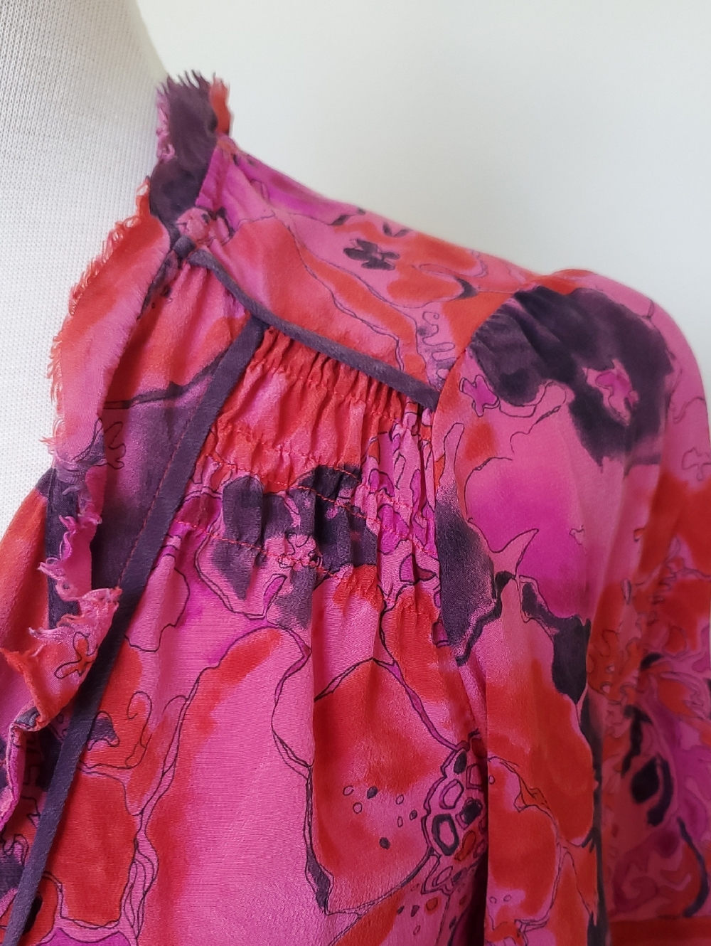 Rebecca Taylor Vibrant Pink, Red And Purple Silk Blouse Size 8 - Picture 3 of 9